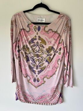 Emilio Pucci Tops Emilio Pucci Top Ruffled Feather Print Silk Crepe Cutout